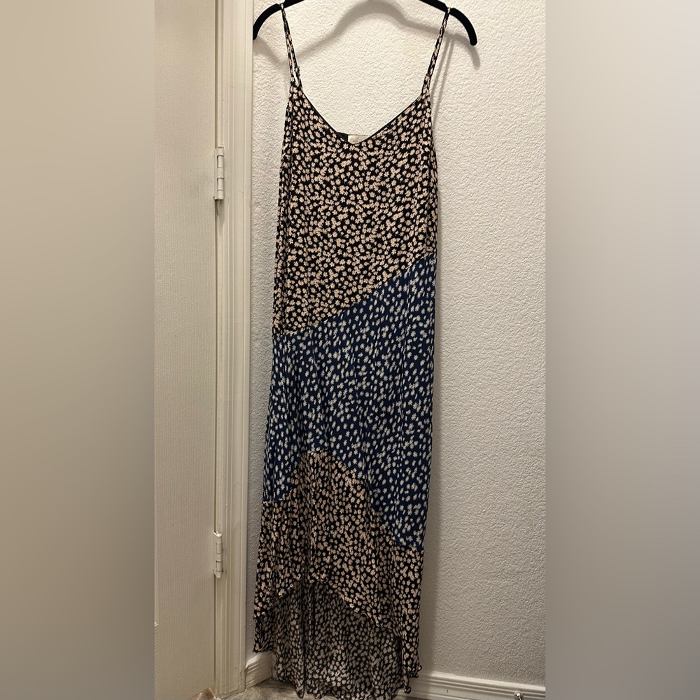Melloday Black & Blue Floral Asymmetrical Dress